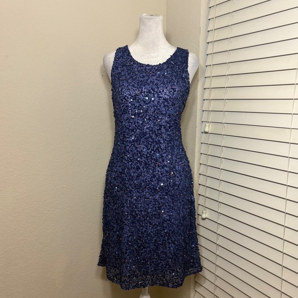 Aftershock London L fully beaded sequin indigo purple blue mermaid‎ mini dress